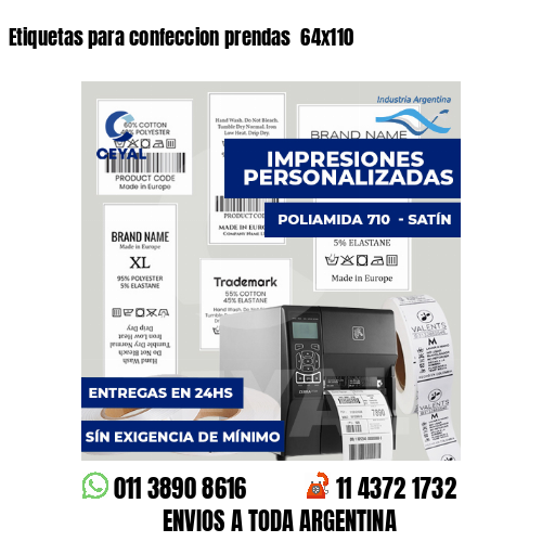Etiquetas para confeccion prendas 64x110