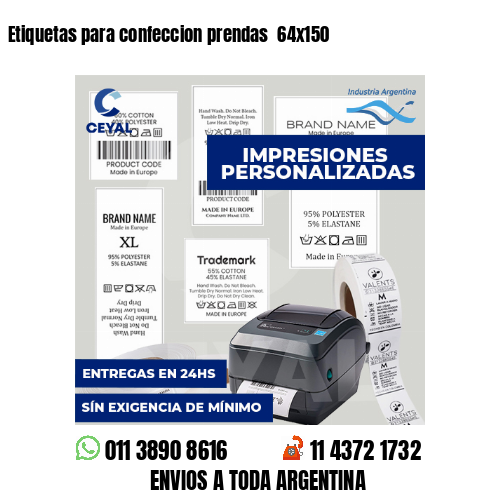 Etiquetas para confeccion prendas 64x150