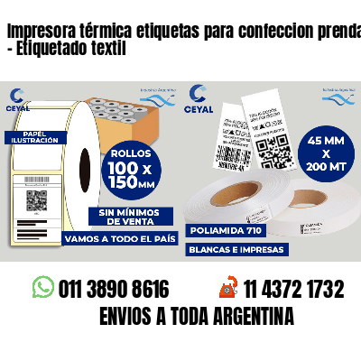 Impresora térmica etiquetas para confeccion prendas   - Etiquetado textil