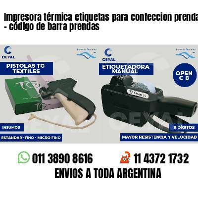 Impresora térmica etiquetas para confeccion prendas - código de barra prendas