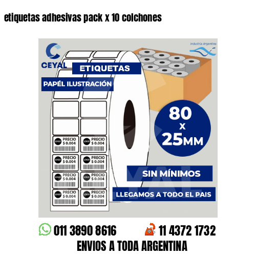 etiquetas adhesivas pack x 10 colchones