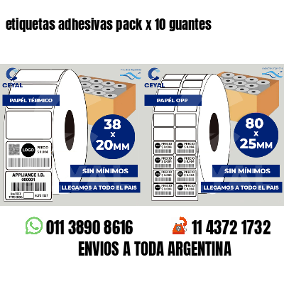 etiquetas adhesivas pack x 10 guantes