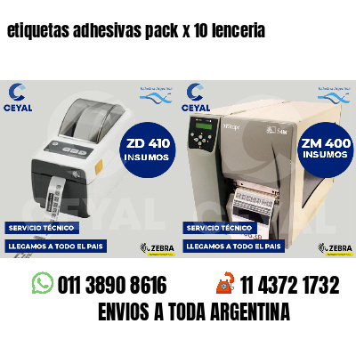 etiquetas adhesivas pack x 10 lenceria