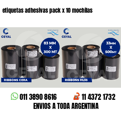 etiquetas adhesivas pack x 10 mochilas