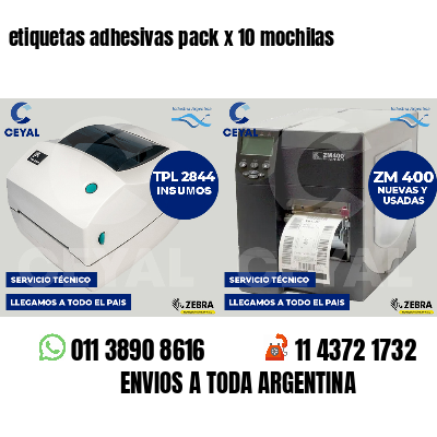 etiquetas adhesivas pack x 10 mochilas