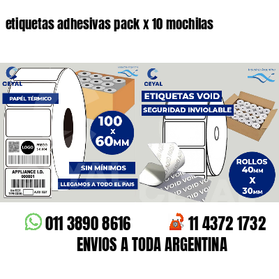 etiquetas adhesivas pack x 10 mochilas