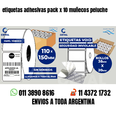 etiquetas adhesivas pack x 10 muñecos peluche
