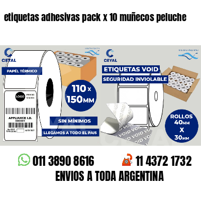 etiquetas adhesivas pack x 10 muñecos peluche