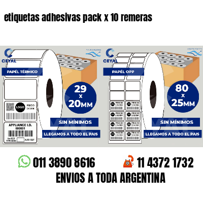 etiquetas adhesivas pack x 10 remeras