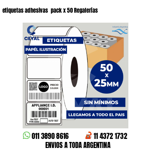 etiquetas adhesivas  pack x 50 Regalerías