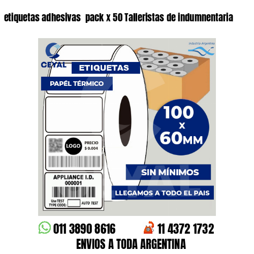 etiquetas adhesivas  pack x 50 Talleristas de indumnentaria