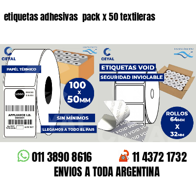 etiquetas adhesivas pack x 50 textileras