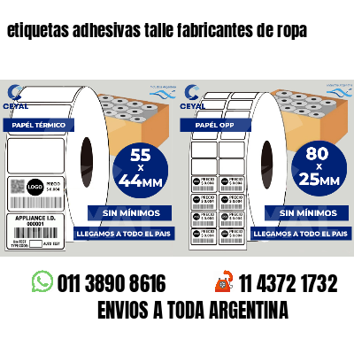 etiquetas adhesivas talle fabricantes de ropa