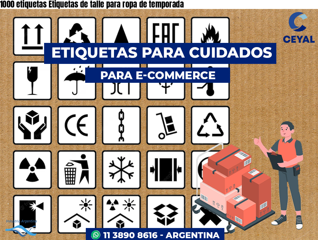 1000 etiquetas Etiquetas de talle para ropa de temporada