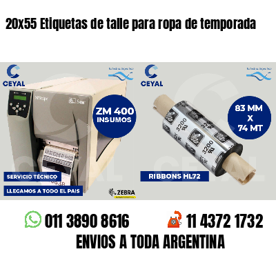 20x55 Etiquetas de talle para ropa de temporada