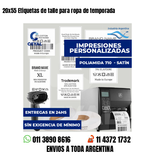 20x55 Etiquetas de talle para ropa de temporada