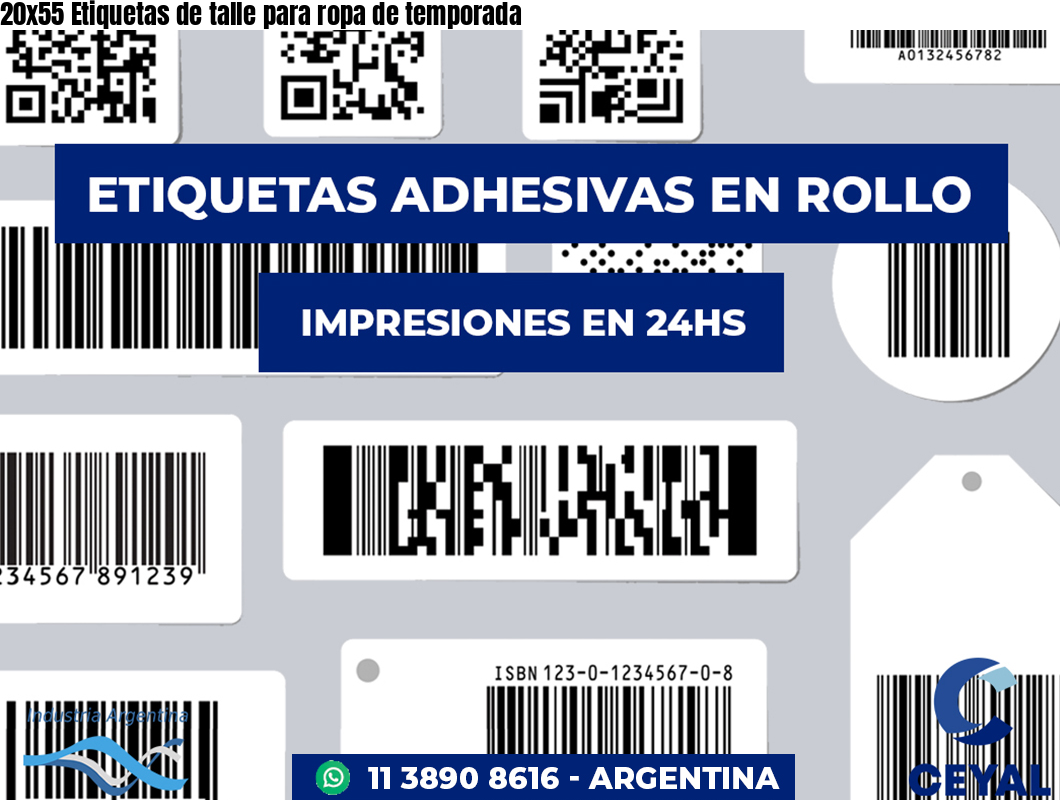 20x55 Etiquetas de talle para ropa de temporada