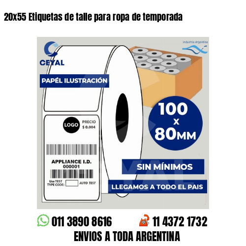 20×55 Etiquetas de talle para ropa de temporada