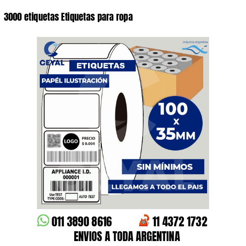 3000 etiquetas Etiquetas para ropa