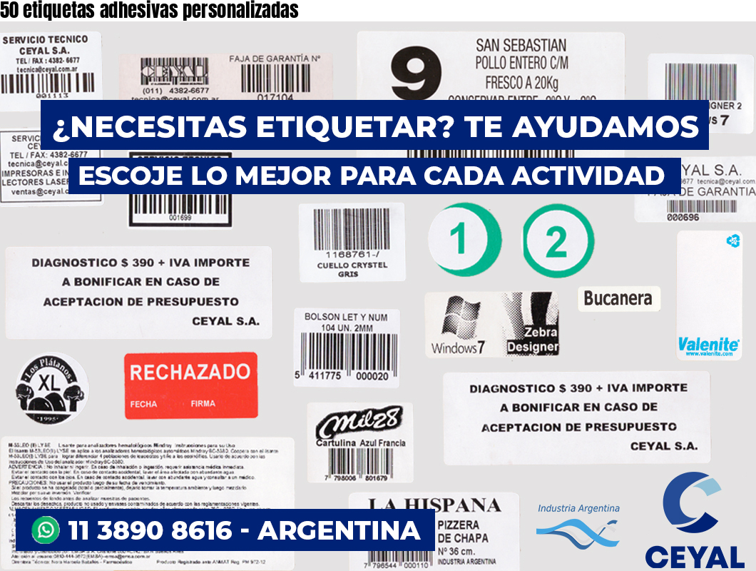 50 etiquetas adhesivas personalizadas