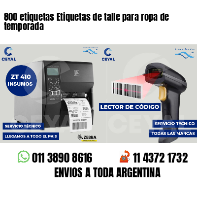 800 etiquetas Etiquetas de talle para ropa de temporada