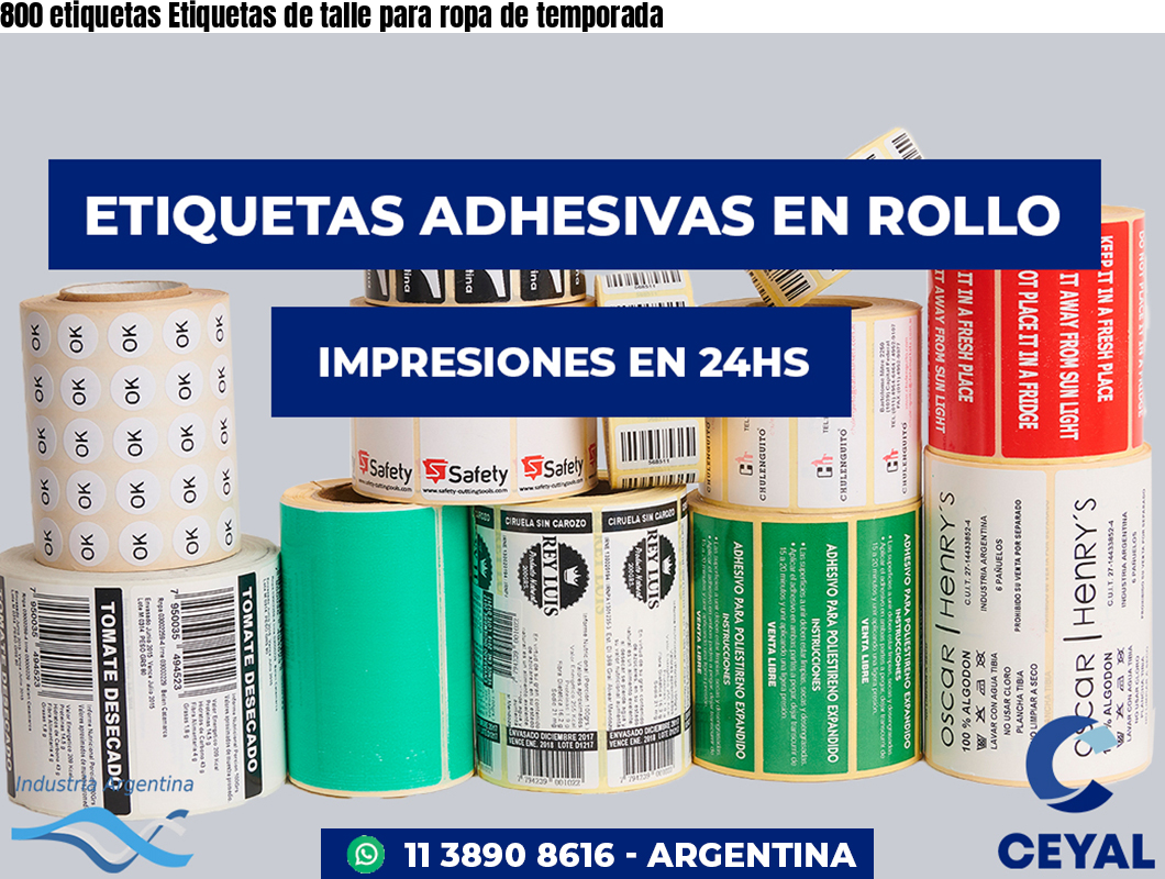 800 etiquetas Etiquetas de talle para ropa de temporada