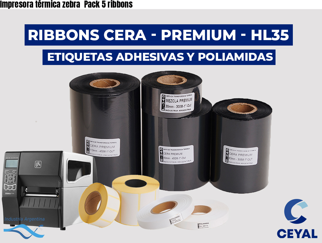 Impresora térmica zebra  Pack 5 ribbons