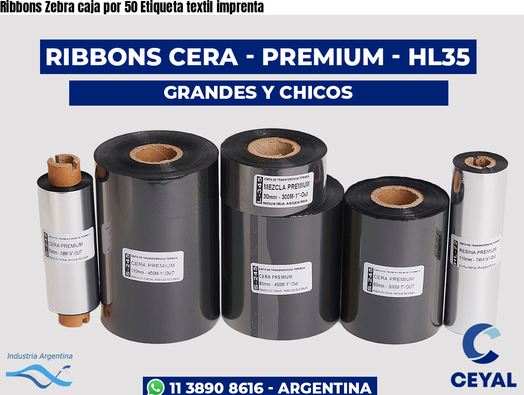 Ribbons Zebra caja por 50 Etiqueta textil imprenta