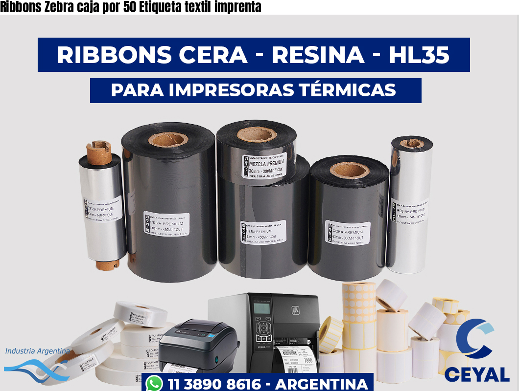 Ribbons Zebra caja por 50 Etiqueta textil imprenta