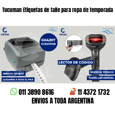 Tucuman Etiquetas de talle para ropa de temporada