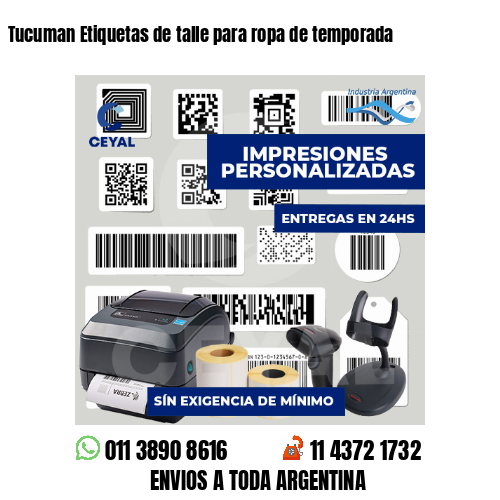Tucuman Etiquetas de talle para ropa de temporada