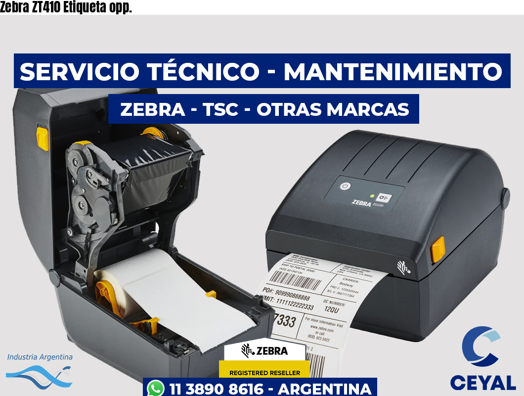 Zebra ZT410 Etiqueta opp.
