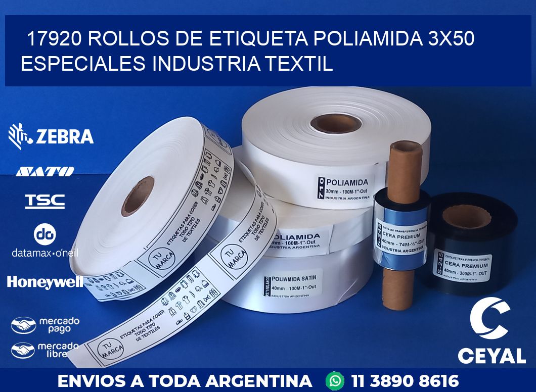17920 ROLLOS DE ETIQUETA POLIAMIDA 3X50 ESPECIALES INDUSTRIA TEXTIL