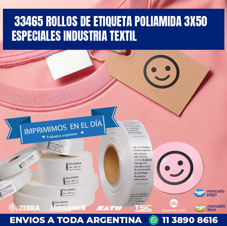 33465 ROLLOS DE ETIQUETA POLIAMIDA 3X50 ESPECIALES INDUSTRIA TEXTIL