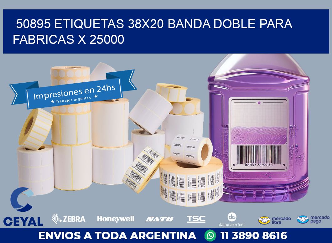 50895 ETIQUETAS 38X20 BANDA DOBLE PARA FABRICAS X 25000