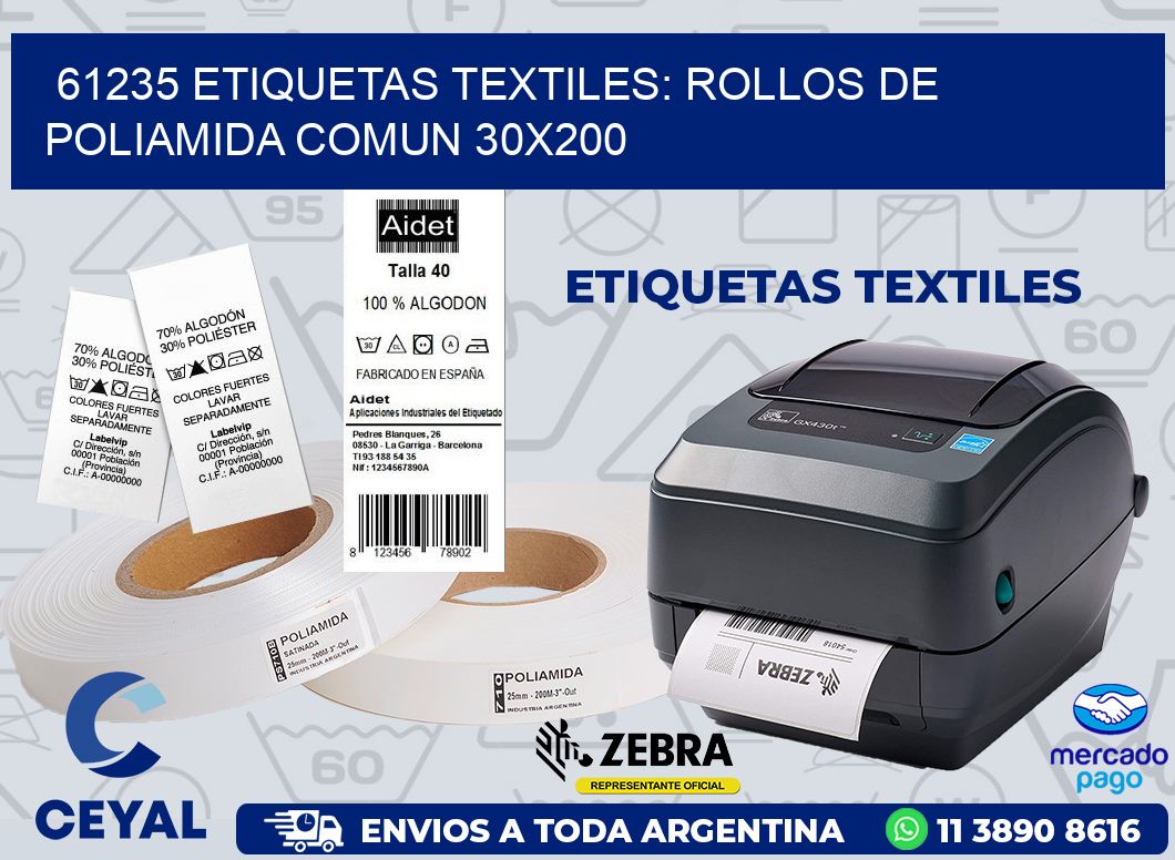 61235 ETIQUETAS TEXTILES: ROLLOS DE POLIAMIDA COMUN 30X200