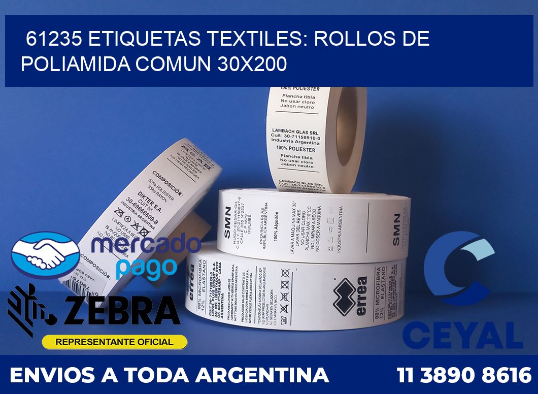 61235 ETIQUETAS TEXTILES: ROLLOS DE POLIAMIDA COMUN 30X200