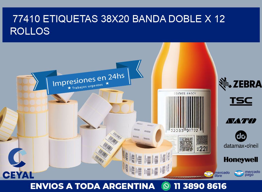 77410 ETIQUETAS 38X20 BANDA DOBLE X 12 ROLLOS