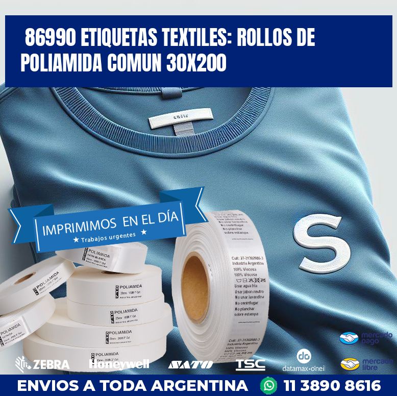 86990 ETIQUETAS TEXTILES: ROLLOS DE POLIAMIDA COMUN 30X200