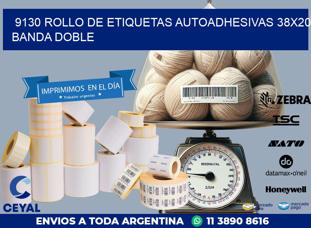 9130 ROLLO DE ETIQUETAS AUTOADHESIVAS 38X20 BANDA DOBLE