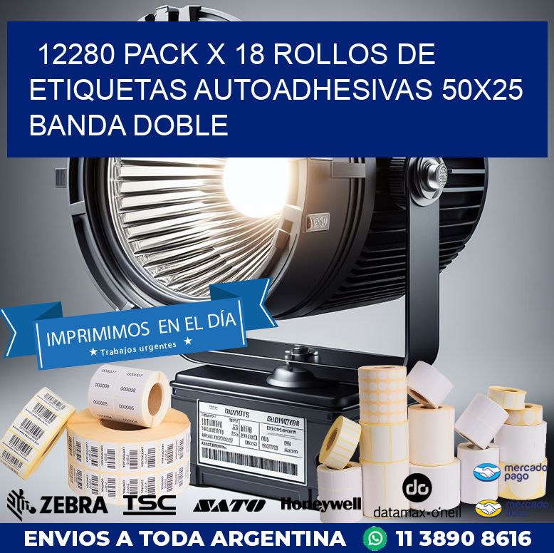 12280 PACK X 18 ROLLOS DE ETIQUETAS AUTOADHESIVAS 50X25 BANDA DOBLE