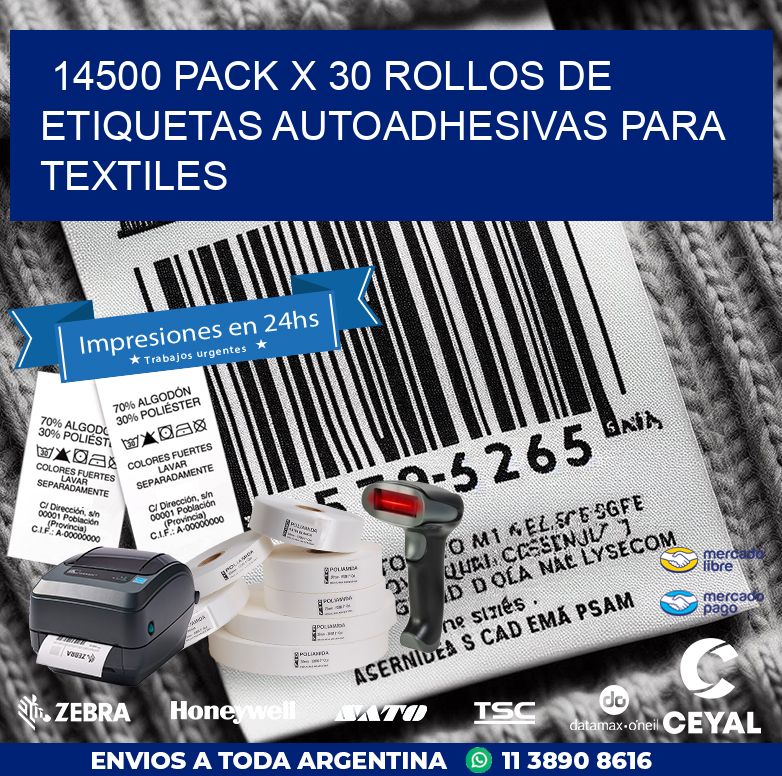 14500 PACK X 30 ROLLOS DE ETIQUETAS AUTOADHESIVAS PARA TEXTILES