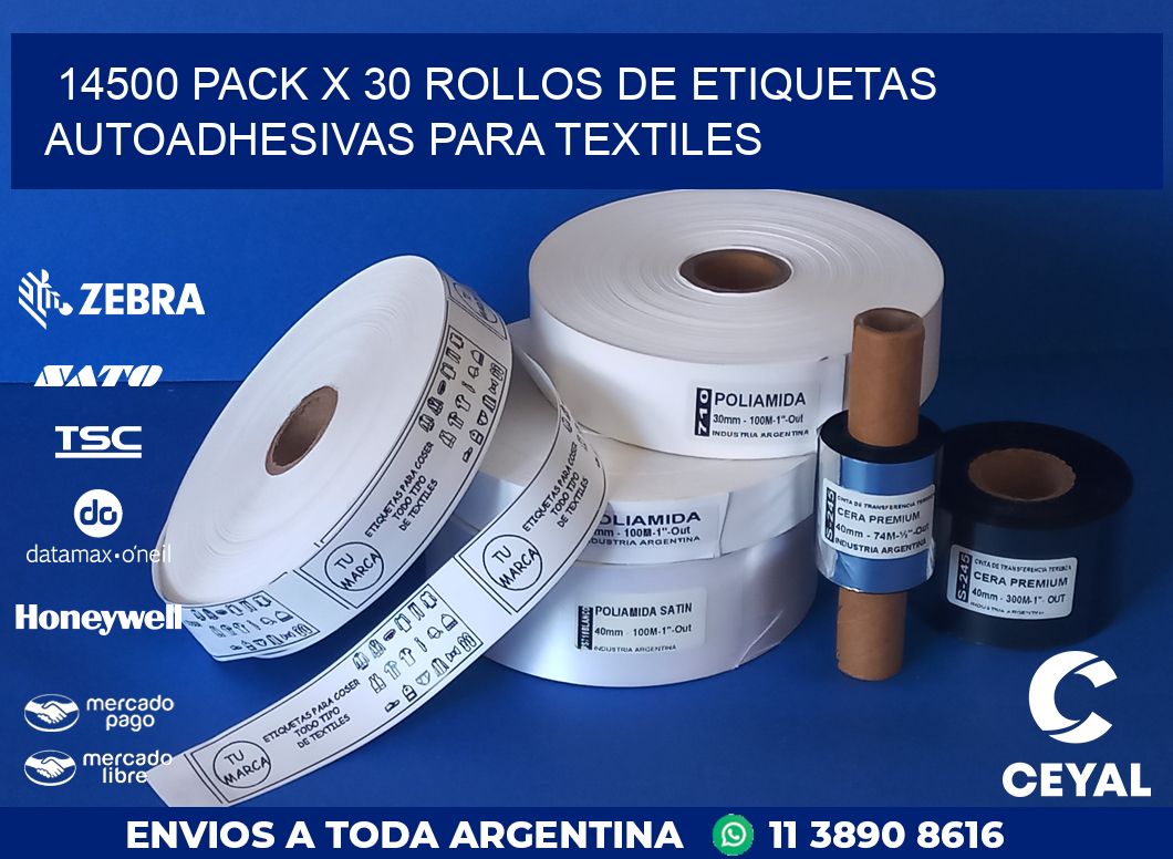14500 PACK X 30 ROLLOS DE ETIQUETAS AUTOADHESIVAS PARA TEXTILES