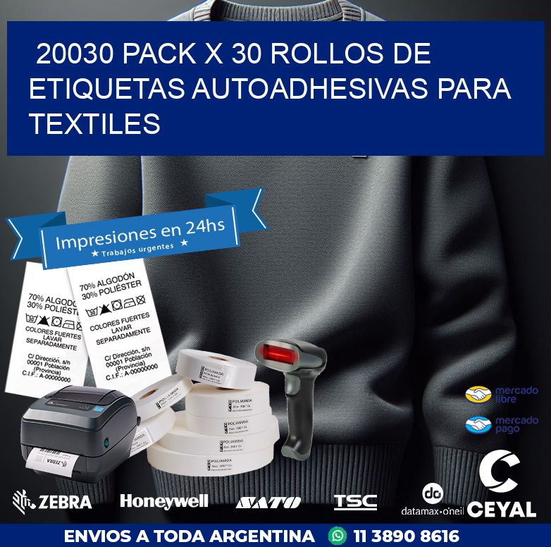 20030 PACK X 30 ROLLOS DE ETIQUETAS AUTOADHESIVAS PARA TEXTILES