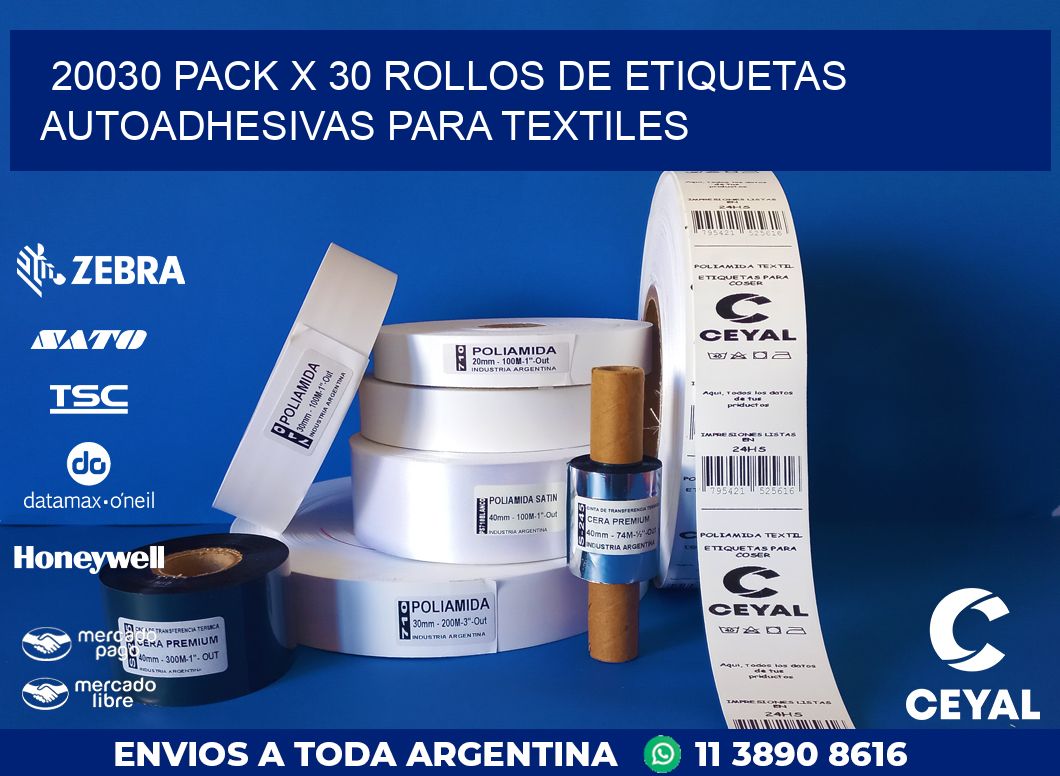 20030 PACK X 30 ROLLOS DE ETIQUETAS AUTOADHESIVAS PARA TEXTILES