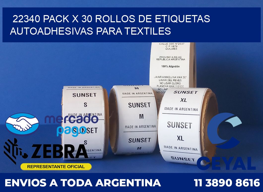 22340 PACK X 30 ROLLOS DE ETIQUETAS AUTOADHESIVAS PARA TEXTILES