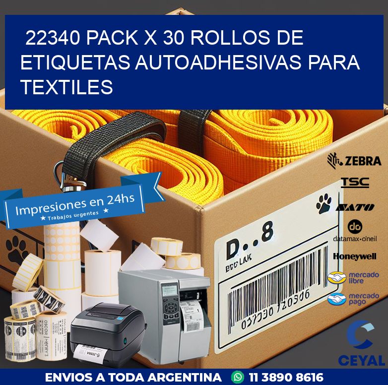 22340 PACK X 30 ROLLOS DE ETIQUETAS AUTOADHESIVAS PARA TEXTILES