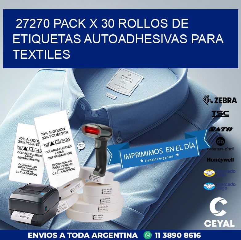 27270 PACK X 30 ROLLOS DE ETIQUETAS AUTOADHESIVAS PARA TEXTILES