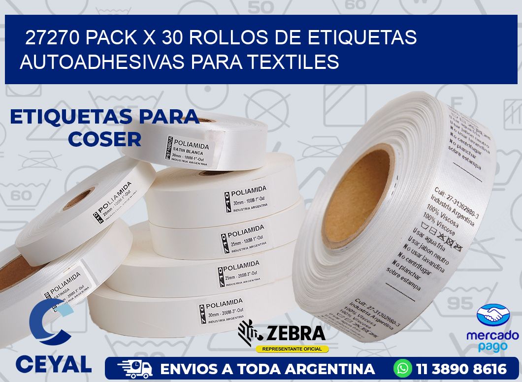 27270 PACK X 30 ROLLOS DE ETIQUETAS AUTOADHESIVAS PARA TEXTILES