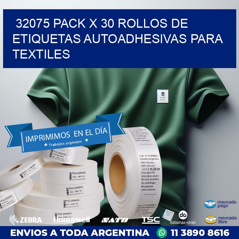 32075 PACK X 30 ROLLOS DE ETIQUETAS AUTOADHESIVAS PARA TEXTILES